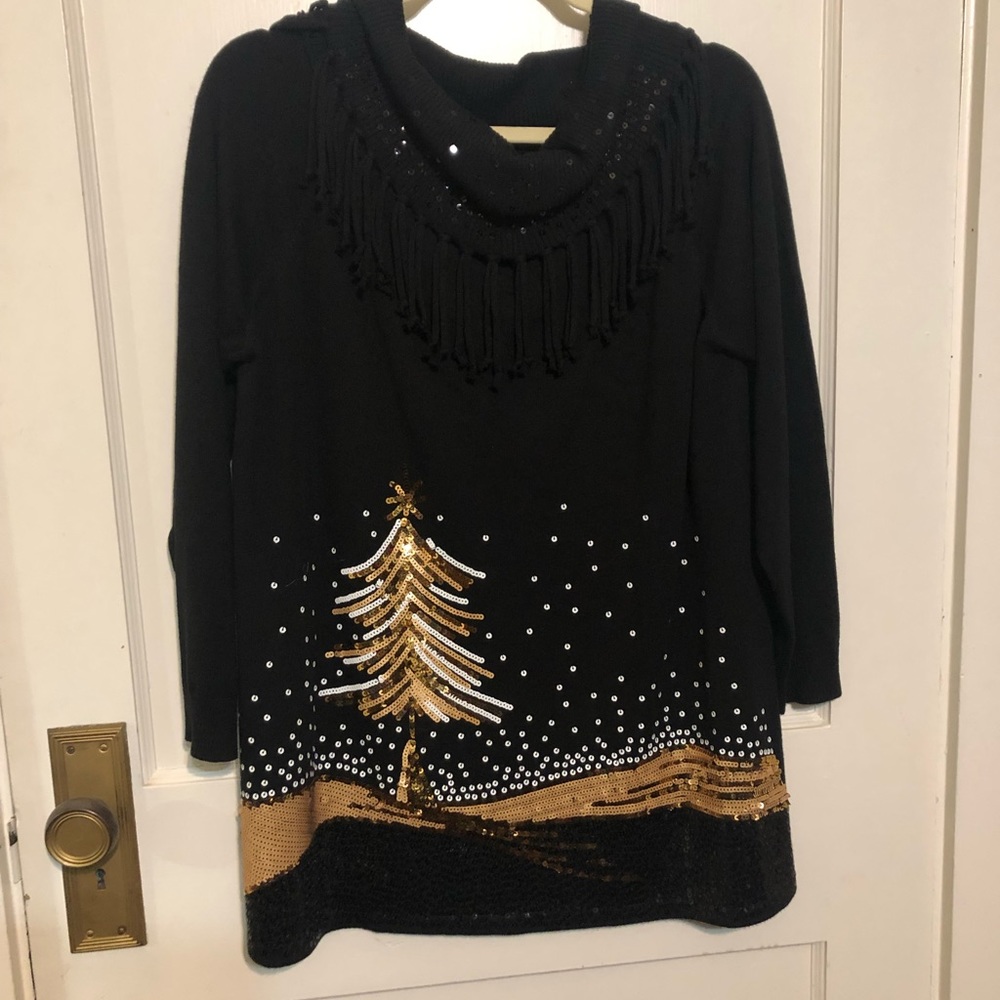 Black & Gold Sequin Christmas Sweater